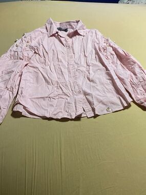 Milly Light Pink Pearl-Embellished Button-Front Blouse